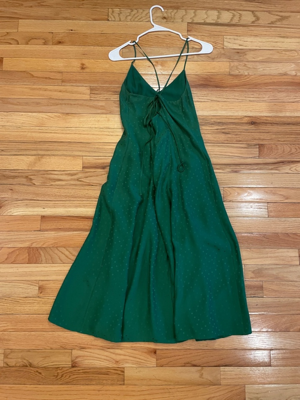 Sezane Emerald Green Polka Dot Jacquard 100% Silk Strappy Dress size 36 - Picture 2 of 5